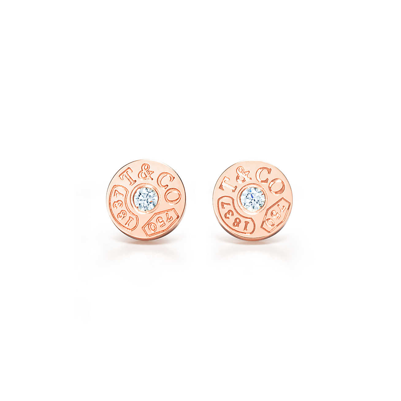 Tiffany 1837™ 系列 18K 玫瑰金镶钻圈形耳环