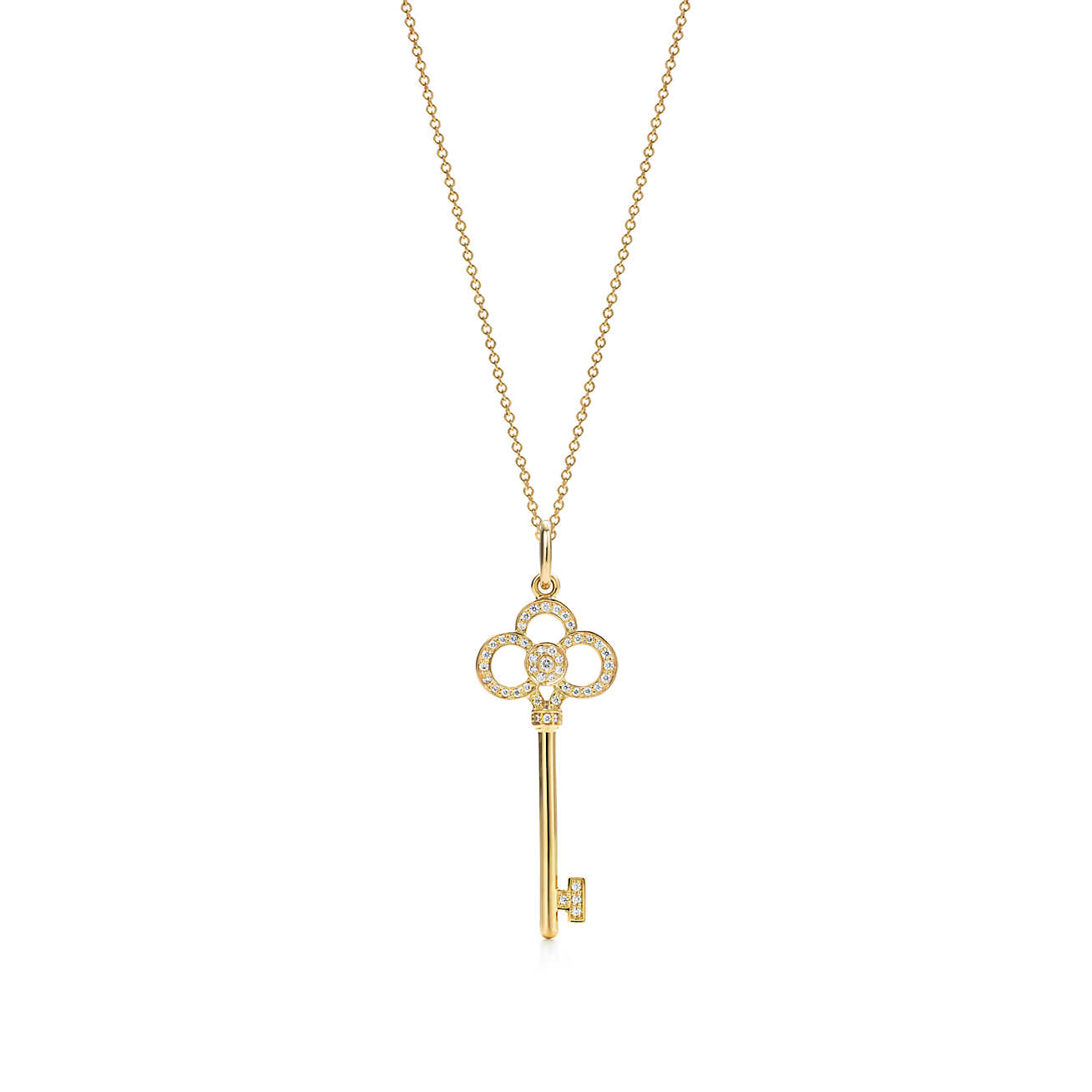 Tiffany Keys 18k 金镶钻心冠钥匙吊坠。