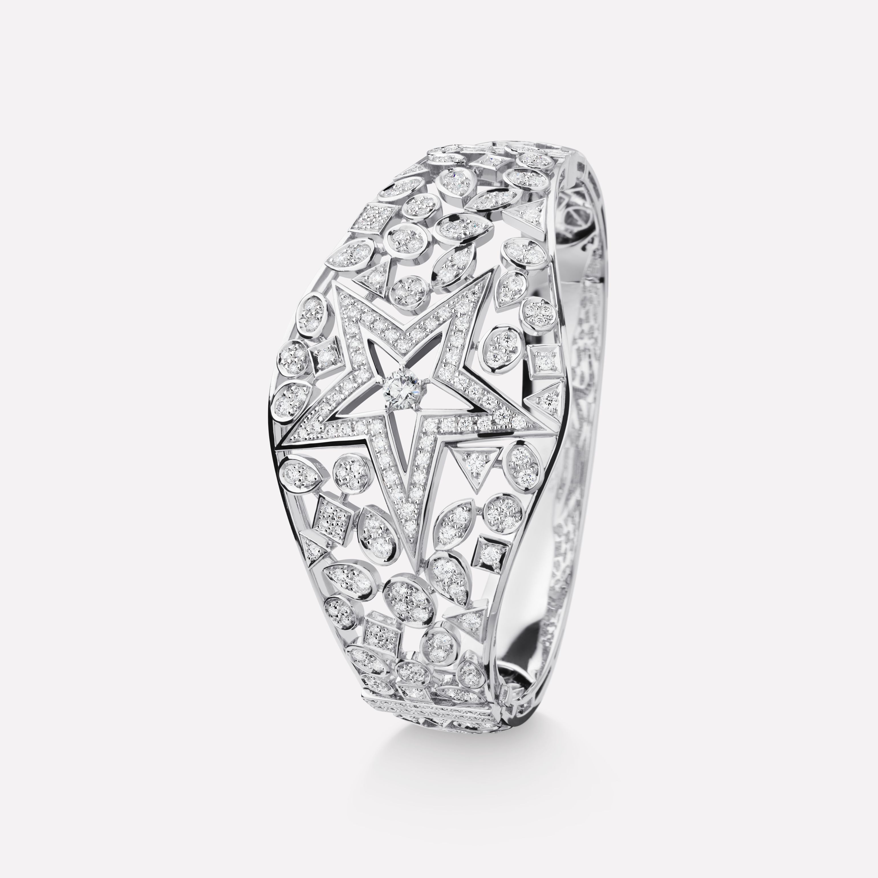 COMÈTE系列手镯 手镯，星星图案，白18K金，镶嵌钻石与中央主钻