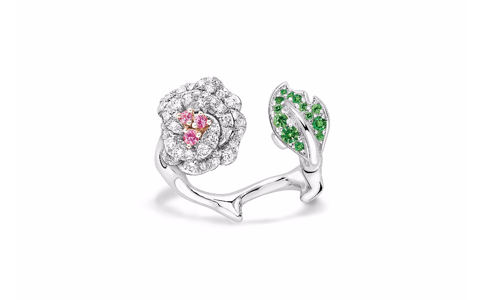 ROSE DIOR BAGATELLE戒指 750/1000白金和玫瑰金，钻石，沙弗莱石和粉红色蓝宝石。