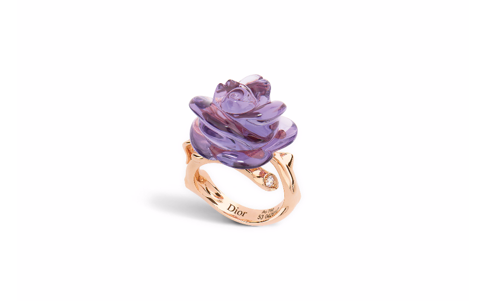 ROSE DIOR PRÉ CATELAN戒指，小号 750/1000玫瑰金和紫水晶