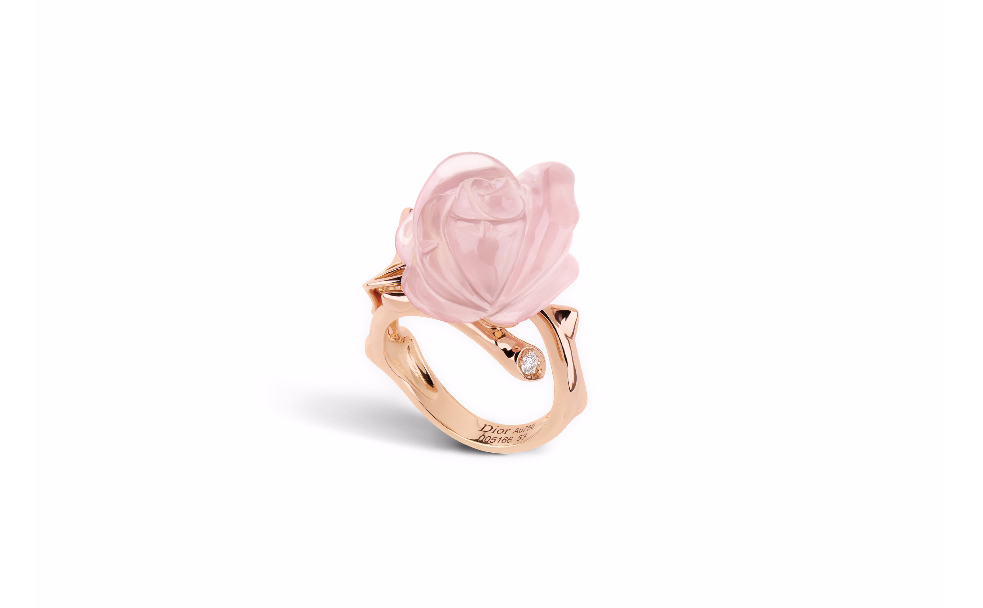 ROSE DIOR PRÉ CATELAN戒指，小号 750/1000玫瑰金和粉红色石英