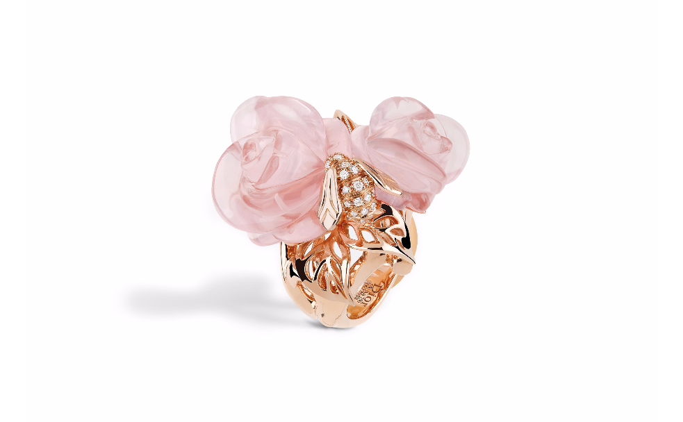 ROSE DIOR PRÉ CATELAN戒指，大号 750/1000玫瑰金和粉红色石英