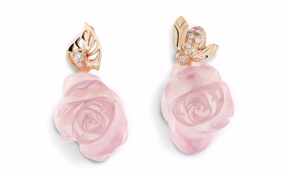 ROSE DIOR PRE CATELAN耳环 750/1000玫瑰金和粉红色石英