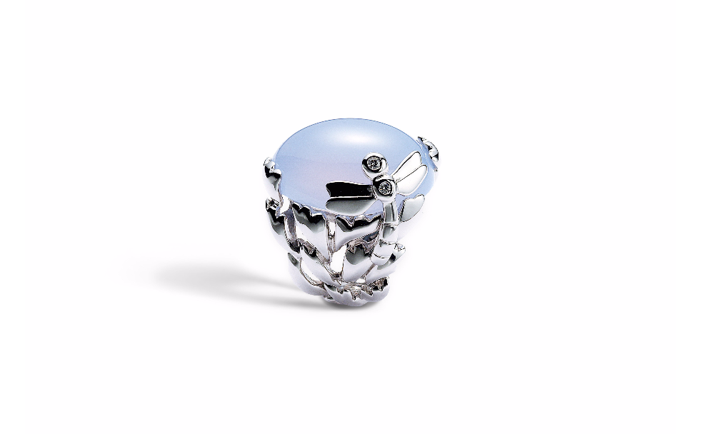 GOURMAND“LIBELLULE”戒指 750/1000白金和蓝色玉髓